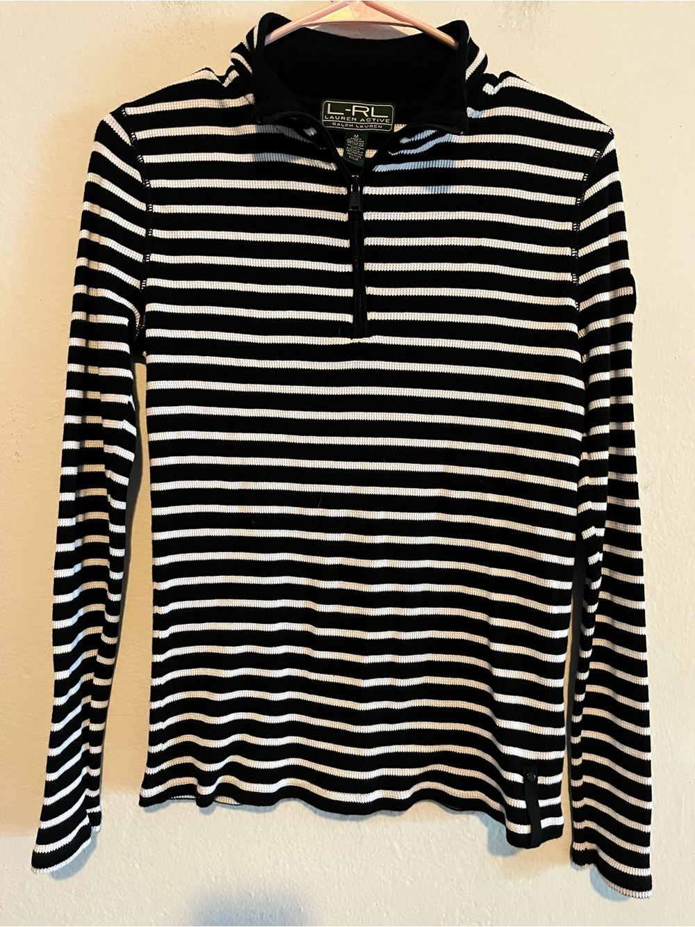L-RL Lauren Ralph Lauren Activewear Striped Thermal Quarter Zip Top Medium